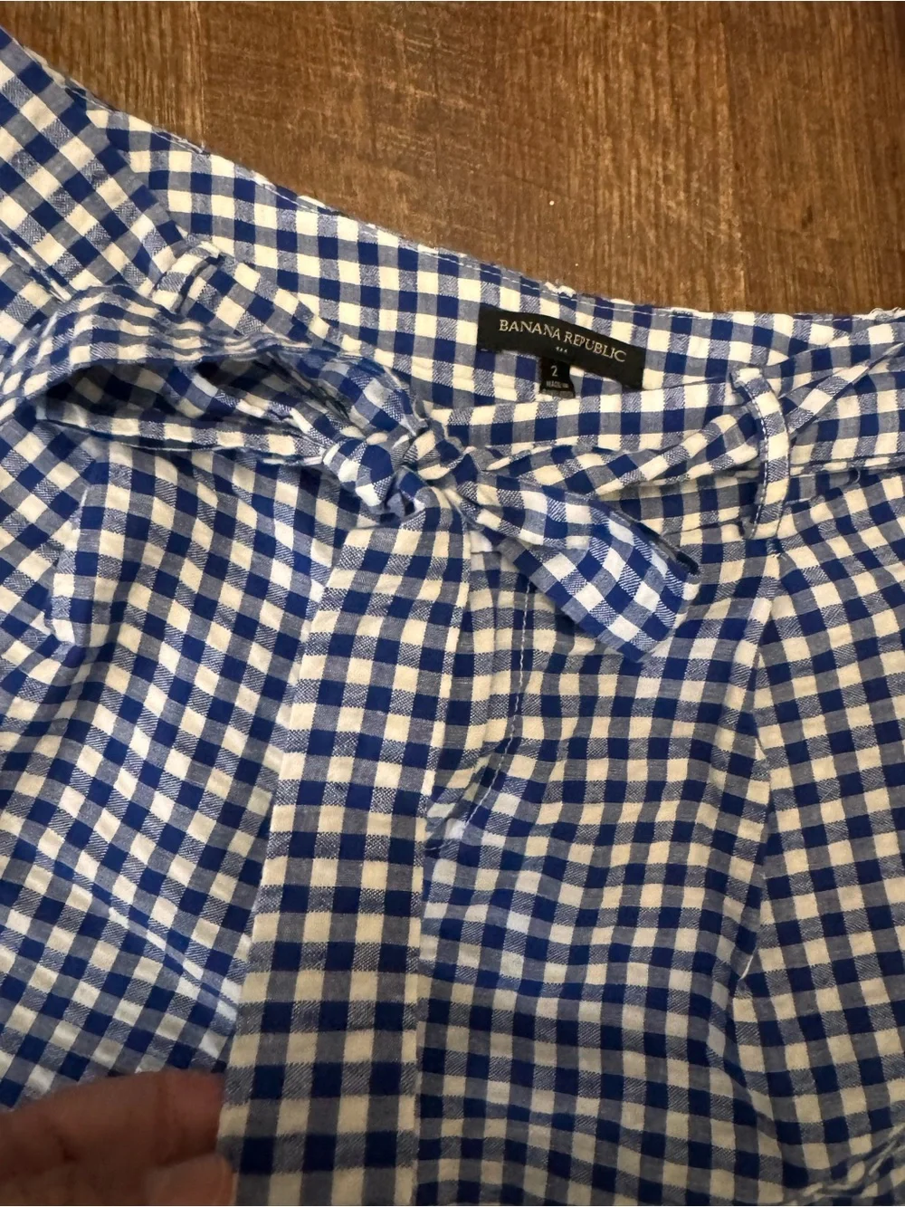 Banana Republic Blue Gingham Paperbag Tie Waist Ankle Pants Size 2 Linen Cotton